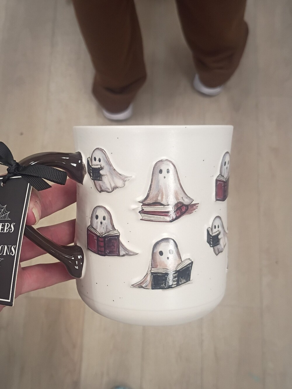 Cobwebs & Cauldrons Ghosts Reading Ceramic Mug - White